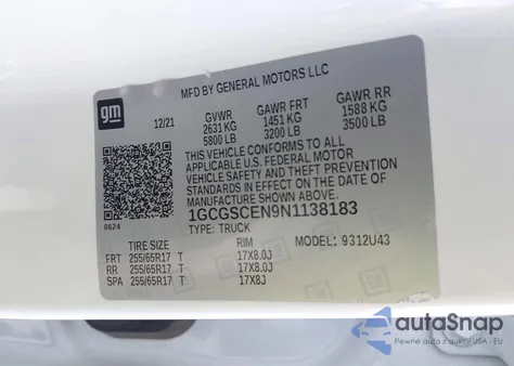 2022 Chevrolet Colorado 2Wd Long Box Lt z USA, uszkodzony, nr VIN 1GCGSCEN9N1138183